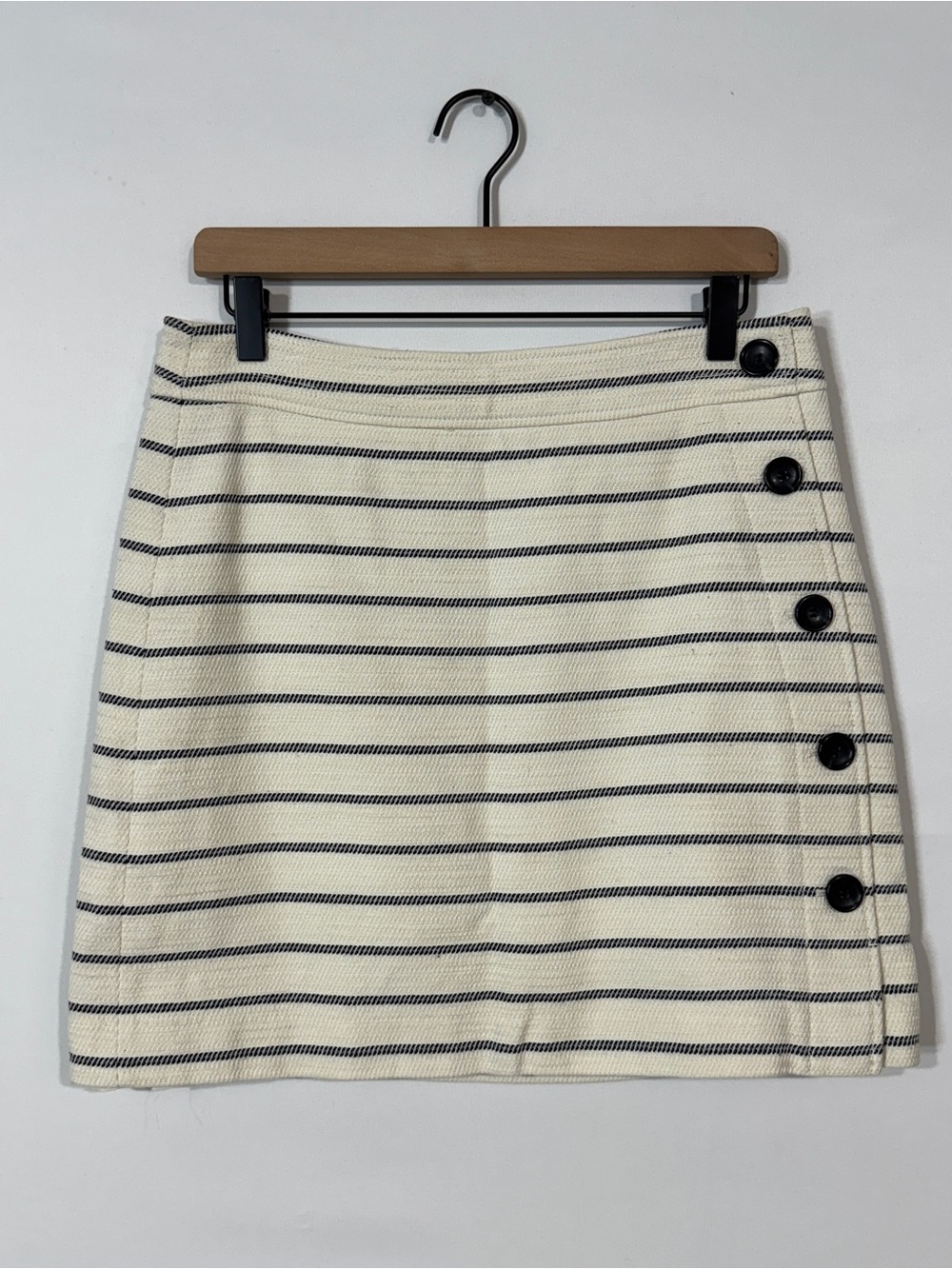WSK34 {Ann Taylor} Petite Ivory Blue Stripe Nautical Above Cotton Knee Skirt